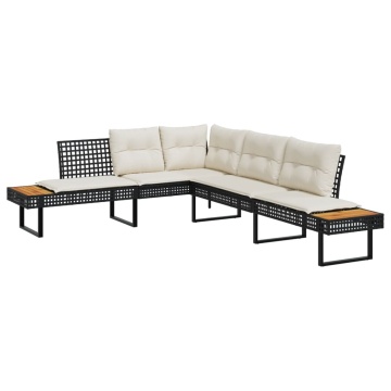 Set canapea grădină 2 piese perne negru poliratan/lemn acacia - Img 3