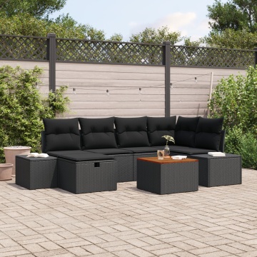 Set Canapea Grădină 7 Piese Negru Poliratan Mobilier Extern - Img 1