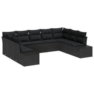 Set canapea grădină 9 piese cu perne din poli-ratan negru - Img 2