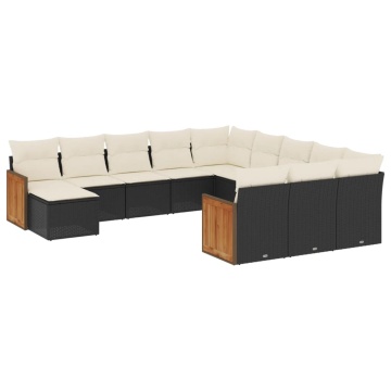 Set canapele de grădină, 12 piese, cu perne, negru, poliratan - Img 2