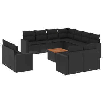 Set canapele de grădină, 12 piese, cu perne, negru, poliratan - Img 2