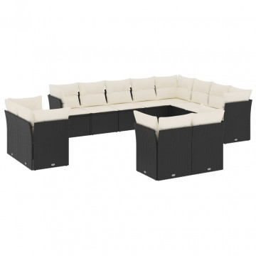 Set canapele de grădină, 12 piese, cu perne, negru, poliratan - Img 2