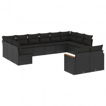 Set canapele de grădină, 12 piese, cu perne, negru, poliratan - Img 2