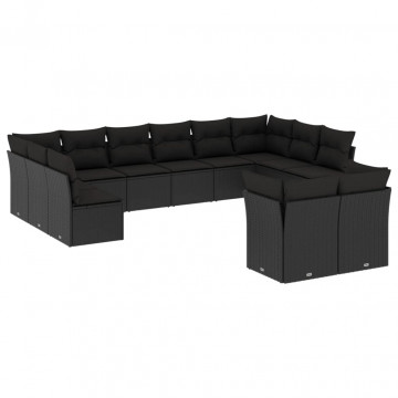 Set canapele de grădină, 12 piese, cu perne, negru, poliratan - Img 2
