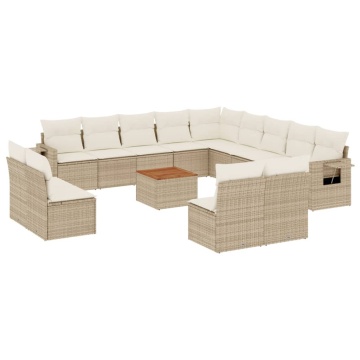Set canapele de grădină, 14 piese, cu perne, bej, poliratan - Img 2