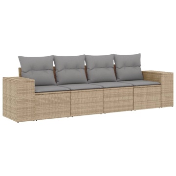 Set canapele de grădină, 4 piese, cu perne, bej, poliratan - Img 2