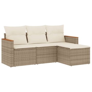 Set canapele de grădină, 4 piese, cu perne, bej, poliratan - Img 2