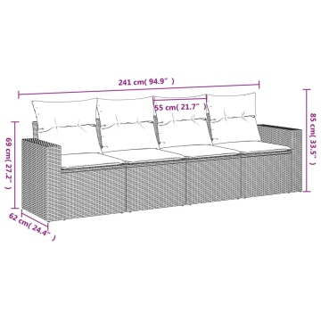 Set canapele de grădină, 4 piese, cu perne, bej, poliratan - Img 3