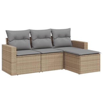 Set canapele de grădină, 4 piese, cu perne, bej, poliratan - Img 2