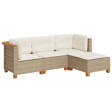 Set canapele de grădină, 4 piese, cu perne, bej, poliratan - Img 2