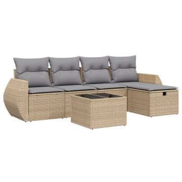 Set canapele de grădină, 6 piese, cu perne, bej, poliratan - Img 2