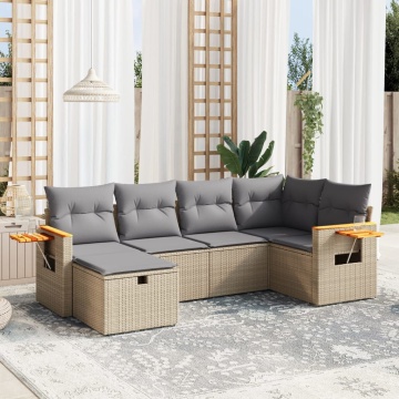 Set canapele de grădină, 6 piese, cu perne, bej, poliratan - Img 1
