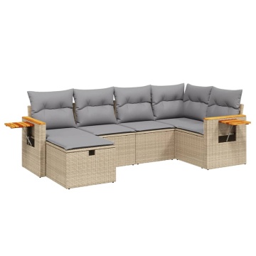 Set canapele de grădină, 6 piese, cu perne, bej, poliratan - Img 2