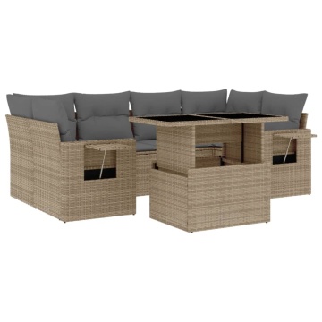 Set canapele de grădină, 7 piese, cu perne, bej, poliratan - Img 2