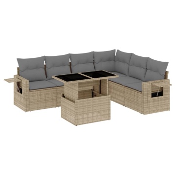 Set canapele de grădină, 7 piese, cu perne, bej, poliratan - Img 2