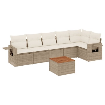 Set canapele de grădină, 7 piese, cu perne, bej, poliratan - Img 2
