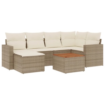 Set canapele de grădină, 7 piese, cu perne, bej, poliratan - Img 2
