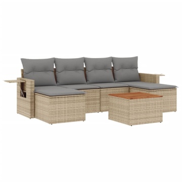 Set canapele de grădină, 7 piese, cu perne, bej, poliratan - Img 2