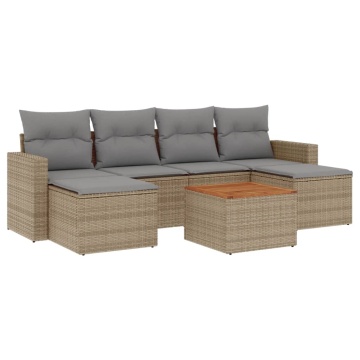 Set canapele de grădină, 7 piese, cu perne, bej, poliratan - Img 2