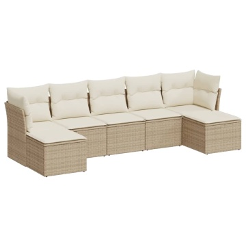 Set canapele de grădină, 7 piese, cu perne, bej, poliratan - Img 2