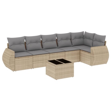 Set canapele de grădină, 7 piese, cu perne, bej, poliratan - Img 2