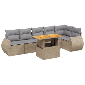 Set canapele de grădină, 7 piese, cu perne, bej, poliratan - Img 2