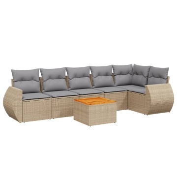 Set canapele de grădină, 7 piese, cu perne, bej, poliratan - Img 2