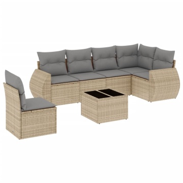 Set canapele de grădină, 7 piese, cu perne, bej, poliratan - Img 2