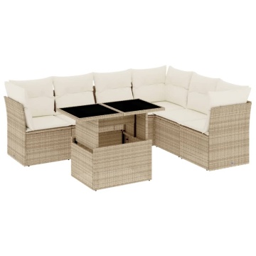 Set canapele de grădină, 7 piese, cu perne, bej, poliratan - Img 2