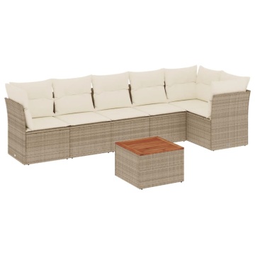 Set canapele de grădină, 7 piese, cu perne, bej, poliratan - Img 2