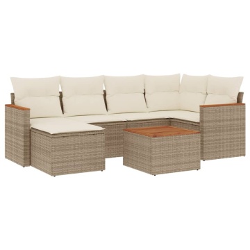 Set canapele de grădină, 7 piese, cu perne, bej, poliratan - Img 2