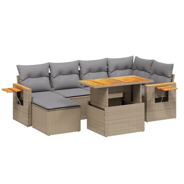 Set canapele de grădină, 7 piese, cu perne, bej, poliratan - Img 2