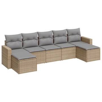 Set canapele de grădină, 7 piese, cu perne, bej, poliratan - Img 2