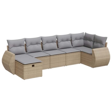 Set canapele de grădină, 7 piese, cu perne, bej, poliratan - Img 2