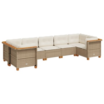 Set canapele de grădină, 7 piese, cu perne, bej, poliratan - Img 2