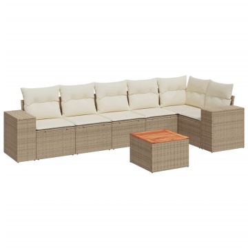 Set canapele de grădină, 7 piese, cu perne, bej, poliratan - Img 2