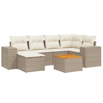 Set canapele de grădină, 7 piese, cu perne, bej, poliratan - Img 2