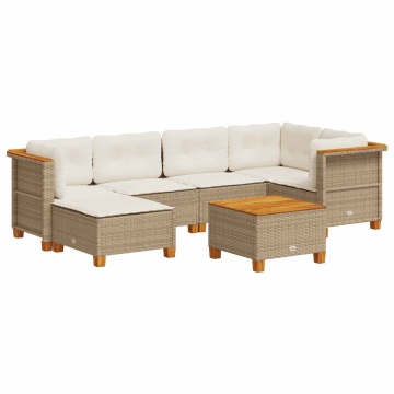 Set canapele de grădină, 7 piese, cu perne, bej, poliratan - Img 2