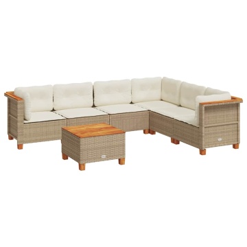 Set canapele de grădină, 7 piese, cu perne, bej, poliratan - Img 2