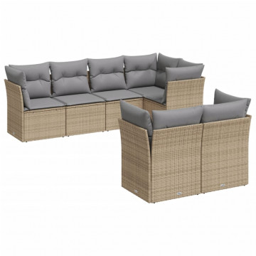 Set canapele de grădină, 7 piese, cu perne, bej, poliratan - Img 2