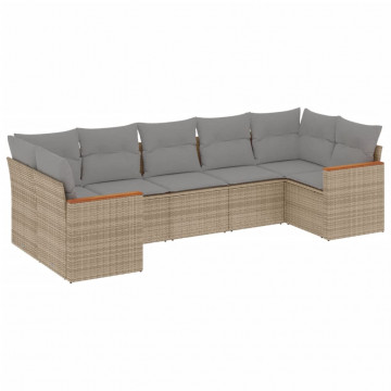Set canapele de grădină, 7 piese, cu perne, bej, poliratan - Img 2