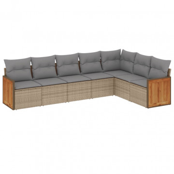 Set canapele de grădină, 7 piese, cu perne, bej, poliratan - Img 2