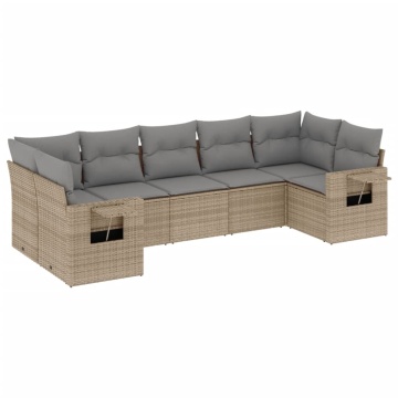 Set canapele de grădină, 7 piese, cu perne, bej, poliratan - Img 2