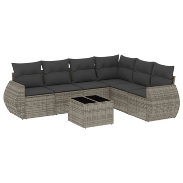 Set canapele de grădină, 7 piese, cu perne, gri, poliratan - Img 2