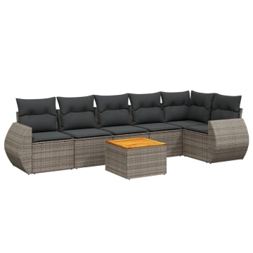 Set canapele de grădină, 7 piese, cu perne, gri, poliratan - Img 2