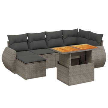 Set canapele de grădină, 7 piese, cu perne, gri, poliratan - Img 2