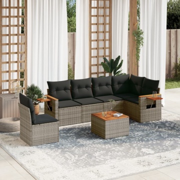Set canapele de grădină, 7 piese, cu perne, gri, poliratan - Img 1
