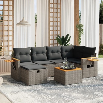 Set canapele de grădină, 7 piese, cu perne, gri, poliratan - Img 1
