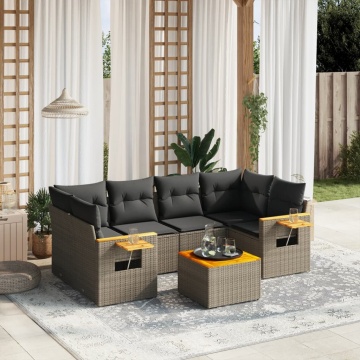 Set canapele de grădină, 7 piese, cu perne, gri, poliratan - Img 1