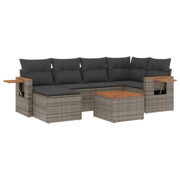 Set canapele de grădină, 7 piese, cu perne, gri, poliratan - Img 2